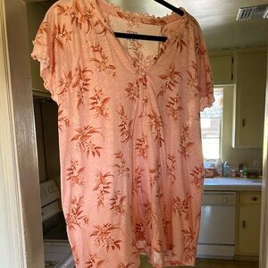 Peach floral short sleeve neck tshirt